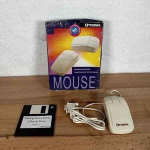 Vintage Qtronix 3-button Mouse serial 9-pin connector Lynx-30s - w/ Box & Floppy - Picture 1 of 7