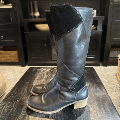 Pikolinos Zaragoza Black Leather Tall Riding Boots Size 7.5 EUR 38 Rare EUC - Image 1 of 4