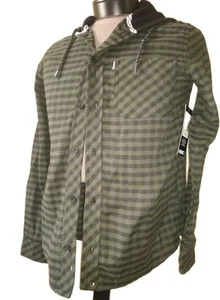 Tony Hawk Hooded Striped Long Sleeve Flannel Shirt in Kombu Green - NWT Medium - Picture 1 of 7