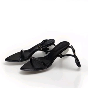 Dof Studios Black Leather Pointed Toe Slingback Heels Women Size Elegant Dress S - Picture 1 of 9