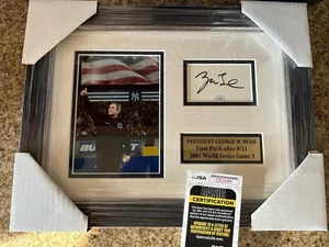 PRESIDENTE GEORGE BUSH 9/11 YANKEES SERIE MUNDIAL RARO FIRMADO MARCO 15x12 certificado de autenticidad jsa - Imagen 1 de 6