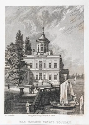 Potsdam Marmor Palais Original Stahlstich Grünewald aus Spiker 1833 Passepartout - Bild 1 von 4