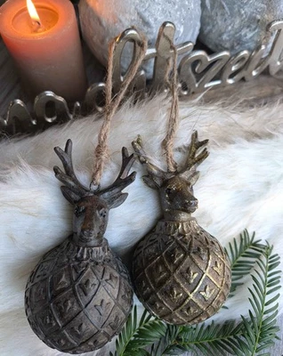 Weihnachtsanhänger Hirsch Kugel Jagd Landhausstil Gold oder Braun 13,5cm - Bild 1 von 2