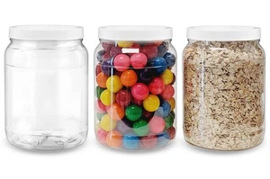 1/2 Gallon 64 oz Clear Plastic Jars with Lids, Large Jars, Wide Mouth Storage... - Picture 1 of 4