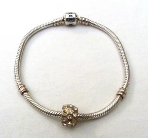 PANDORA STERLING SILVER SNAKE CHAIN STARTER CHARM BRACELET INCLUDES 1 CHARM - Picture 1 of 5