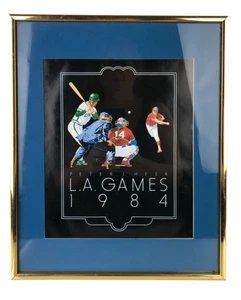 L.A. Games 1984 PETER J. HEER Lithograph Poster BASEBALL 11 x 14" Framed - Picture 1 of 2
