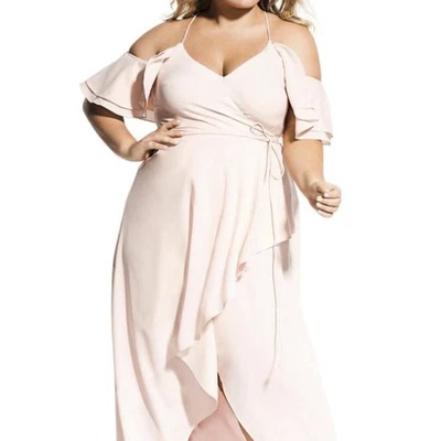 City Chic Pink Wrap Maxi Dress 18 | Cold Shoulder Strappy Formal Gown - Image 1 of 4