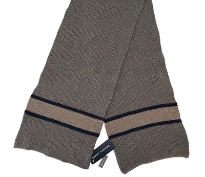 NWT Lanerossi Grant Thomas 100% Lambswool Wool Stripe Scarf, Neutral Brown Tan - Image 1 of 4