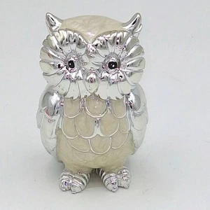 Eule groß in Perlmutt Optik weiß silber 7 cm - Dekofigur Eule 🦉 - Bild 1 von 5