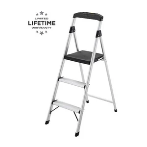 3-Step Aluminum Step Stool Ladder, 250 lbs. Type I Duty Rating 9ft. Reach Height - Picture 1 of 12