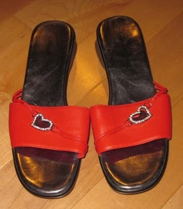 Coldwater Creek Wms Red Slide-On Sandals Jeweled Heart 8.5 - Picture 1 of 4