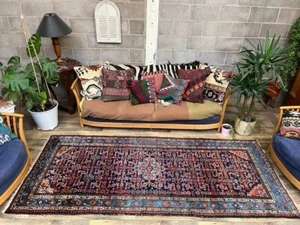 Vintage Malayer Rug 289x123 cm, medium, Tribal oriental Carpet Navy Blue, Red - Picture 1 of 13