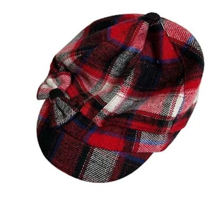 D&Y Red Plaid Acrylic Hat Front Bow - Picture 1 of 4