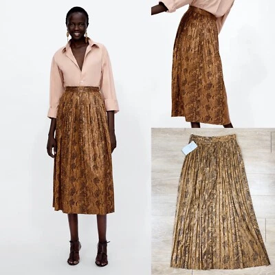 Maxi Falda Zara Imitación Gamuza Mujer XS Marrón Estampado Piel de Serpiente Foto 1 de 4