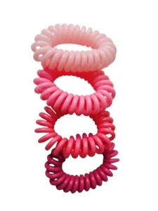 NEW Pack of 4 3cm Pink Tonal Telephone Cord Elasticated Bobbles Hair Tie Fashion - Picture 1 of 1