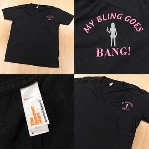 My Bling Goes Bang deep v neck t-shirt LARGE tag vtg y2k indie sleaze mcbling - Picture 1 of 6