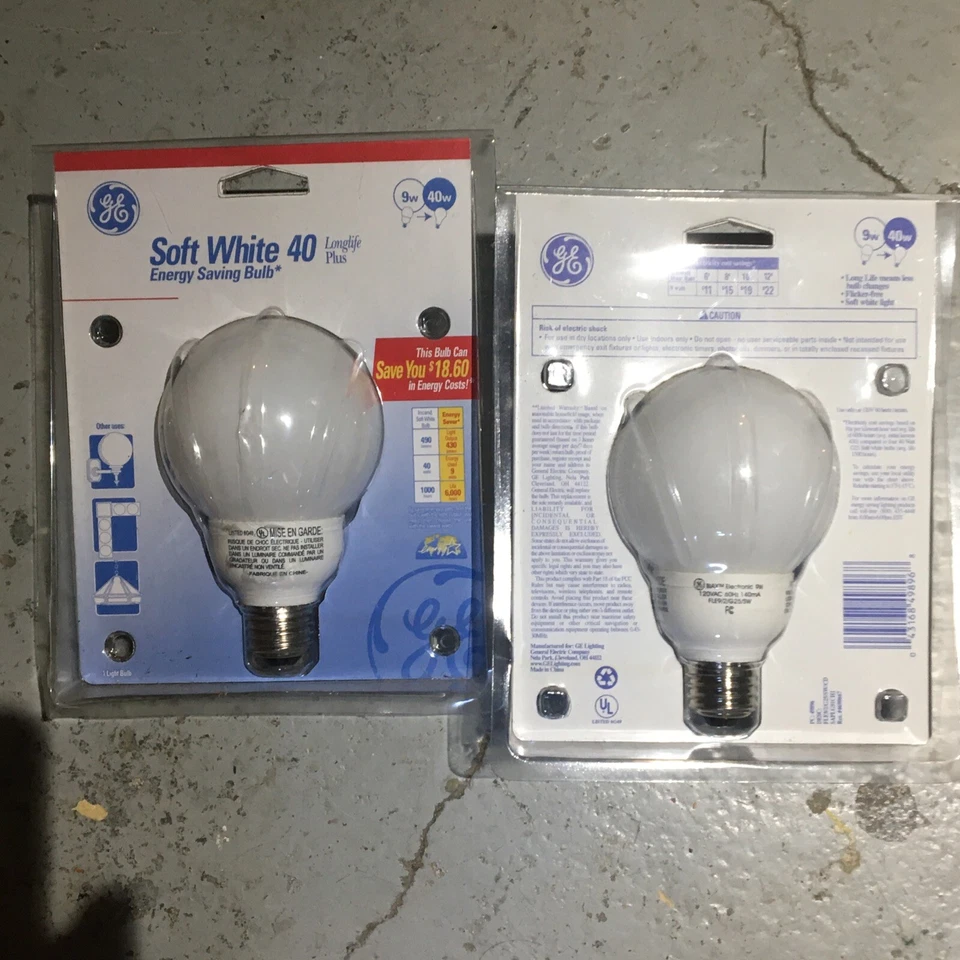 2 Lot GE Energy Smart Saving G25 Soft White Fluorescent Globe 9W~40W Light Bulbs - Image 1 of 3