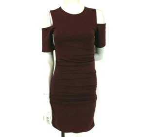Talulah Dress Burgundy Size S 6 8 Plum Bodycon Ruched Cold Shoulder Short Sleeve - Picture 1 of 12