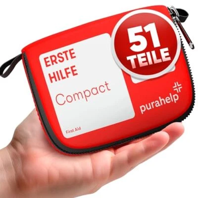 PURAHELP Mini Erste Hilfe Set, 51 Teile, kompakt & leicht für Reisen, Camping, Fahrrad