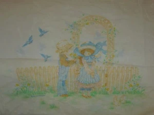 Vintage Pillow Case Miss Petticoat  Boy Girl Farmer Fence Roth International - Picture 1 of 8
