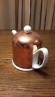 VINTAGE TEA POT WHITE CERAMIC WITH LID AND INSULATED COPPER COVER