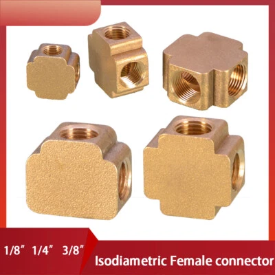 Solid Brass Manifold Pipe Cross Four Way Tee 1/8" 1/4" 3/8" Inch Female Fitting  - Image 1 of 3