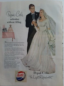 1953 Pepsi Cola leichte Erfrischungslimonade erfrischt ohne Füllung Braut Bräutigam Anzeige - Bild 1 von 1