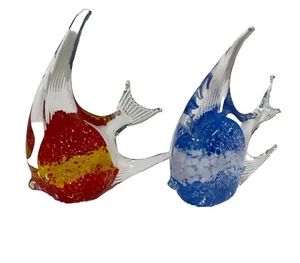 Vintage Kunst mundgeblasen Glas rot gelb blau Fisch Figur Briefbeschwerer - Bild 1 von 15