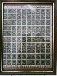 1923 (sheet of 100) Germany 50 Millionen Mark Deutsches Reich #A39/289 Framed - Picture 1 of 5