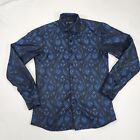 Barry.Wang Men's Black &Blue Paisley Flower Shirt Size S