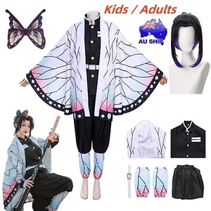 Kid Adult Demon Slayer Kochou Shinobu Costume Cosplay Kimono Wig Party Halloween - Picture 1 of 22