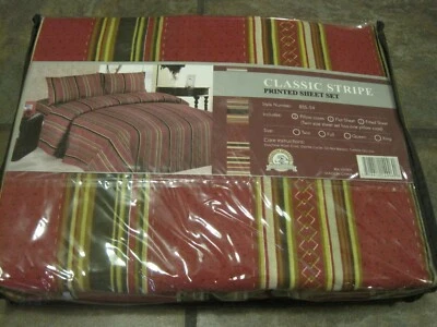 J.C. PENNY, CLASSIC STRIPE 4 PC. TWIN SHEET SET, 90% POLY, 10% COTTON, NIP - Image 1 of 3
