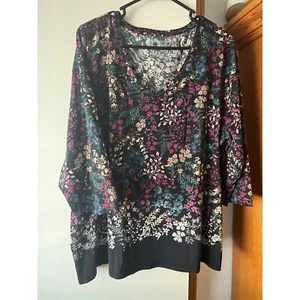 Land’s End Brand 1X Flowered Black Shirt - Picture 1 of 3