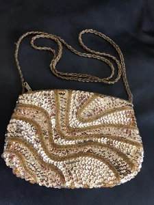 Vintage Carla Marchi Gold Sequin Evening Bag Burse Beaded Strap GORGEOUS! - Picture 1 of 2
