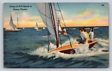 Sail Boating Fishing Florida Waters Recreational Pastime Lakeworth FL Vintage PC