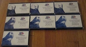 1999 2000 2001 2002 2003 2004 2005 Proof Quarters 35 States U.S. Mint Box & Coa - Picture 1 of 9