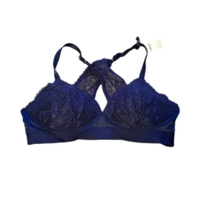 Sujetador de encaje floral azul marino Balconette Aerie Real Power talla 36D NUEVO Foto 1 de 4