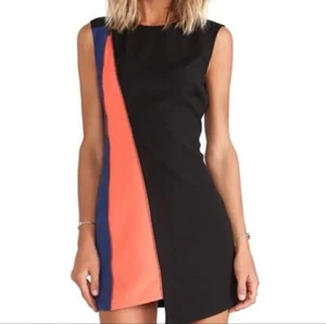 BCBG Max Azria Size 10 Black Blue Orange Side Zipper Color Block NIKOLE Dress - Picture 1 of 14