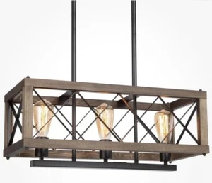 NEW Teloroay A03956 3-Light Island, Metal and Wood Finish B117 - Picture 1 of 3