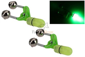 2x LED Night Fishing Bite Bait Alarm Twin 2 Bells Light Rod Tip Clip Alert Ring - Picture 1 of 5