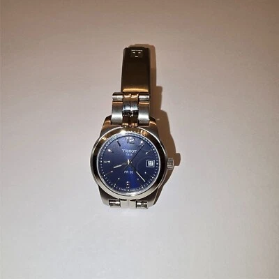 Tissot P50 J32G/42G TKR-BB Swiss watch Sapphire Crystal blue face approx .75"  - Image 1 of 4