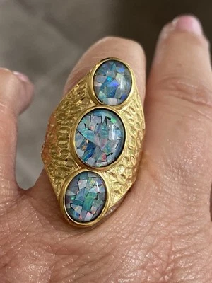 Anillo triplete de ópalo negro australiano Vermeil oro 14K rarezas Carol Brodie Foto 1 de 4
