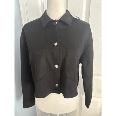 Reckless черная замша укороченная рубашка куртка размер средний Snap кнопка карманы - Изображение 1 из 4