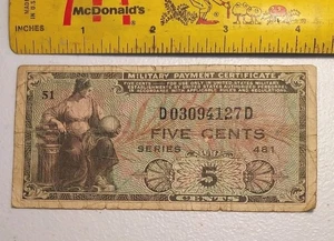 1951-54 US Military Payment Certificate 5 Cents Note Series 481 Korean War... - Bild 1 von 2