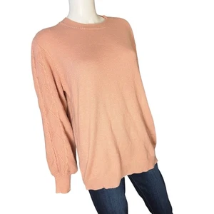 Suéter &merci Blush Rosa Suave Cuello Redondo Manga Tejido por Cable Talla Grande - Imagen 1 de 7