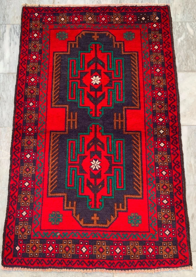 Афганский ковер ручной работы 3x4 фута напольный ковер восточный богемный ковер традиционный шерстяной ковер - Изображение 1 из 4