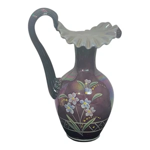 1997 Fenton Plum Overlay Iridescent Pitcher Museum Collection Handbemalt Signiert - Bild 1 von 9