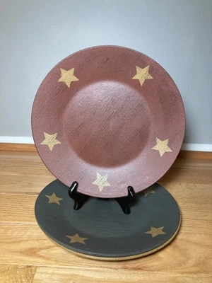Set of 3 Rustic Farmhouse Wooden Plates Stars Hearthside Collection 9-3/4” - Image 1 of 4