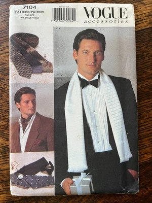 7104 Vintage Vogue Sewing Pattern Mens Accessories Scarf Ascot Tie Cummerbund - Image 1 of 3
