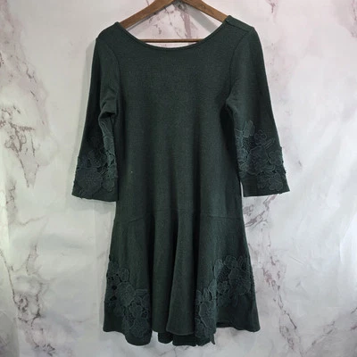 Anthropologie Dress Womens XS Green Linen Lace Tierra Drop Waist Scoop Back - Image 1 of 4